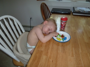 Jude asleep eating