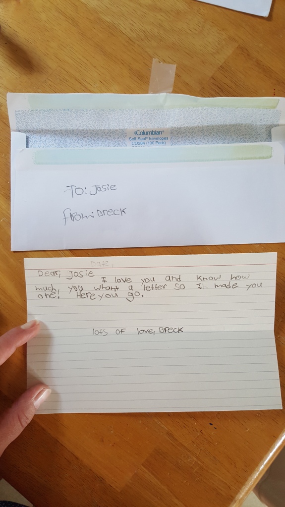 Image of a simple letter written by a big brother to a little sister