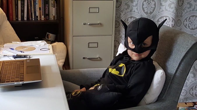 The author's son dressed up as Batman
